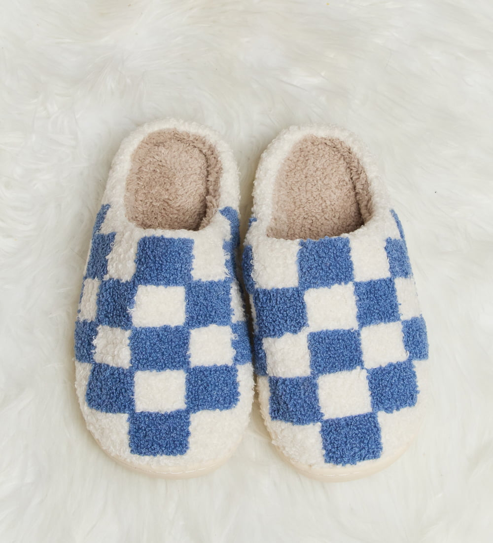 Checkered Plush Slide Slippers