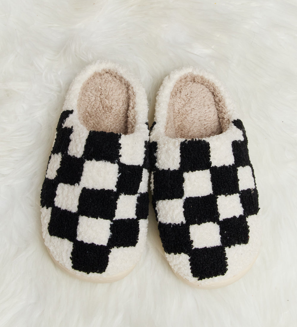 Checkered Plush Slide Slippers