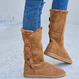 Warm Fur Lined Flat Boots In Tan