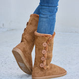 Warm Fur Lined Flat Boots In Tan