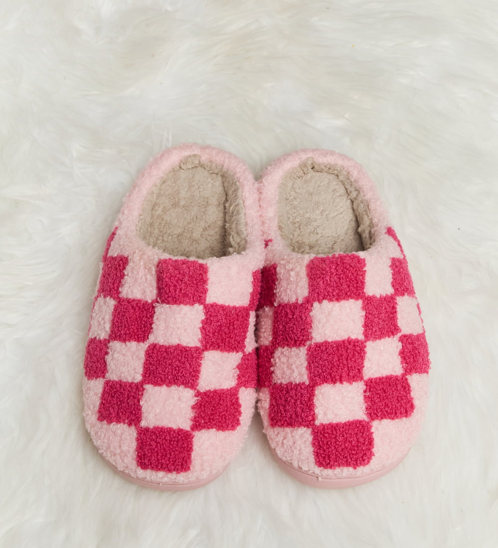 Checkered Plush Slide Slippers